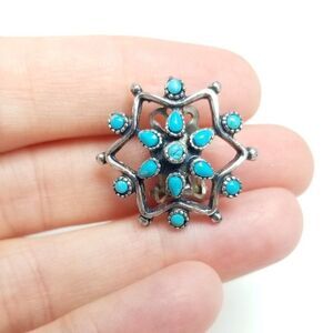 Vintage Silver Clip On Earring, Blue Cabochon Stones and Silver Tone Starburst